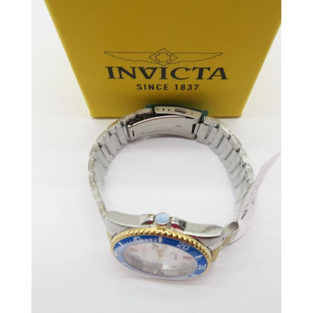 Invicta Pro Diver Vitreos Mens Watch 42mm Two Tone Gold Steel Blue Bezel 69398